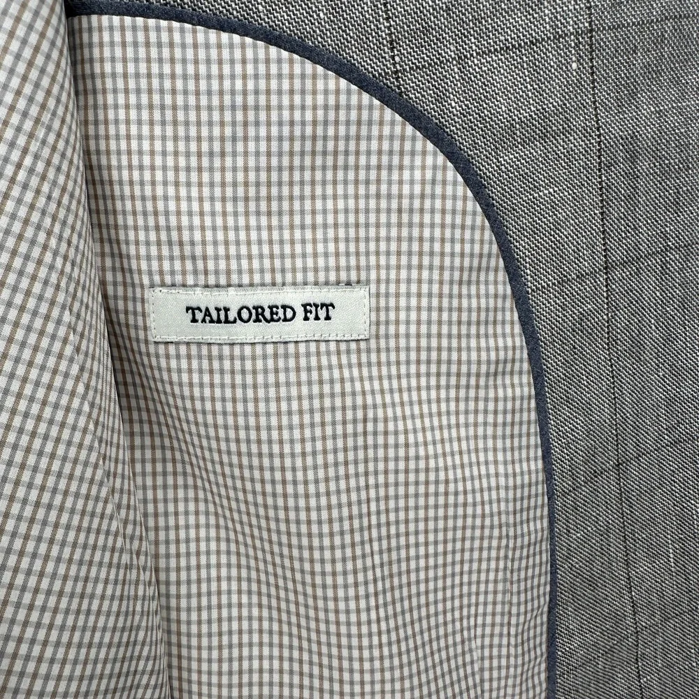Jos. A. Bank Mens Sports Coat Linen‎ Wool Blazer Jacket Size 44L Grey Windowpane